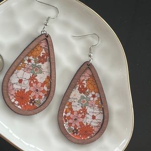 NEW! Wood Floral Fall Earrings, Bohemian Earrings , Wood Earrings